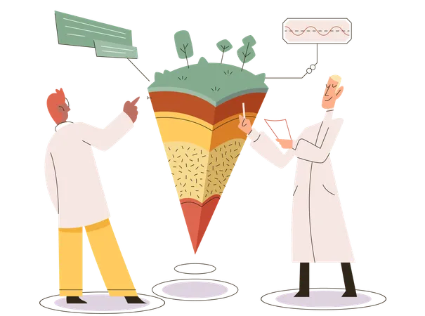 Equipe de cientistas analisando os níveis da Terra  Ilustração