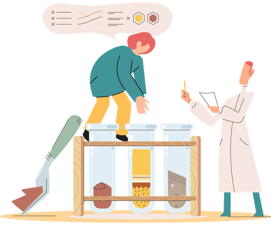 Equipe de cientistas examina solo  Ilustração