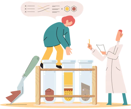 Equipe de cientistas examina solo  Ilustração