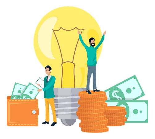 Equipe comemorando ideia de negócio de sucesso  Ilustração