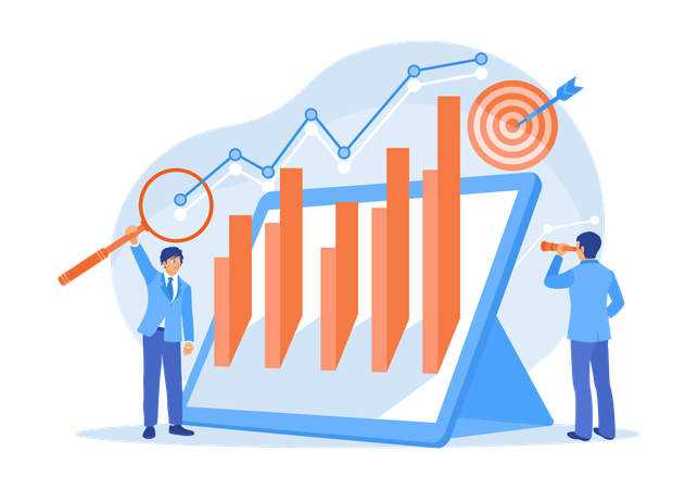 Équipe commerciale analysant les données commerciales avec un objectif commercial  Illustration