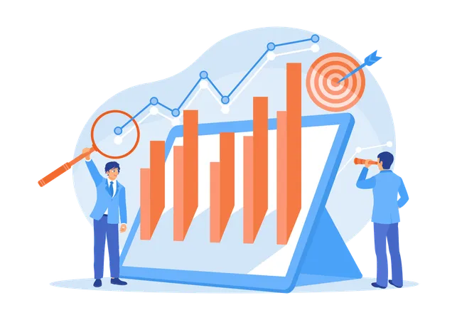 Équipe commerciale analysant les données commerciales avec un objectif commercial  Illustration