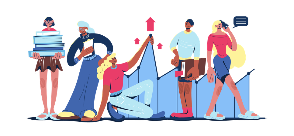 Équipe commerciale analysant les données de présentation  Illustration