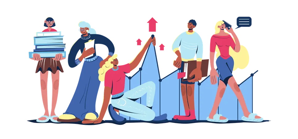 Équipe commerciale analysant les données de présentation  Illustration