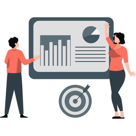 Une équipe commerciale analyse les données sur un graphique à secteurs  Illustration