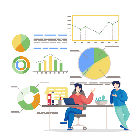 Équipe commerciale analysant le rapport d'activité  Illustration