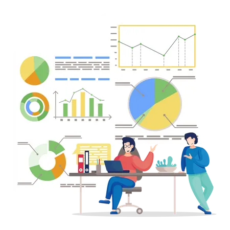 Équipe commerciale analysant le rapport d'activité  Illustration