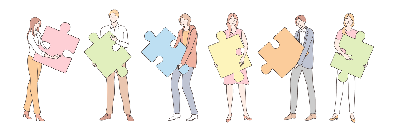Équipe commerciale avec des éléments de solution Illustration