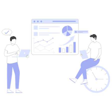 Équipe commerciale avec les étapes du projet  Illustration