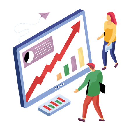 L'équipe commerciale discute des données graphiques  Illustration