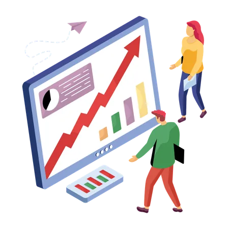 L'équipe commerciale discute des données graphiques  Illustration