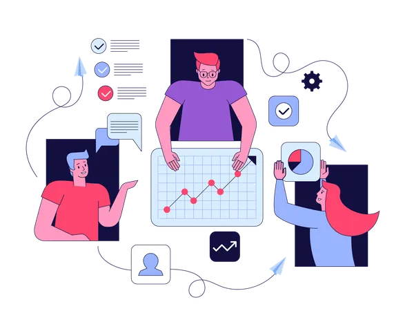 Une équipe commerciale effectue une analyse commerciale à domicile  Illustration