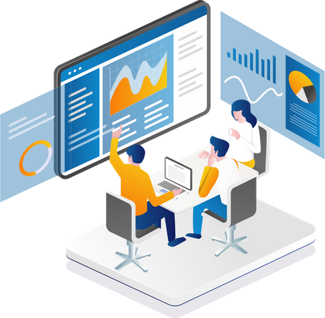 Équipe commerciale effectuant une analyse de données  Illustration