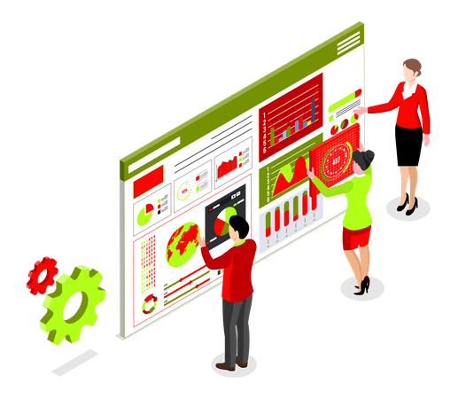 Équipe commerciale effectuant une analyse de données  Illustration