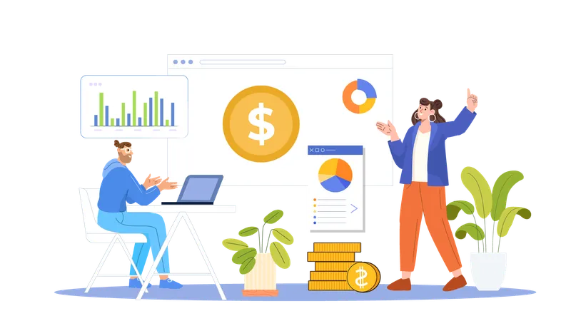 Équipe commerciale effectuant une analyse financière  Illustration