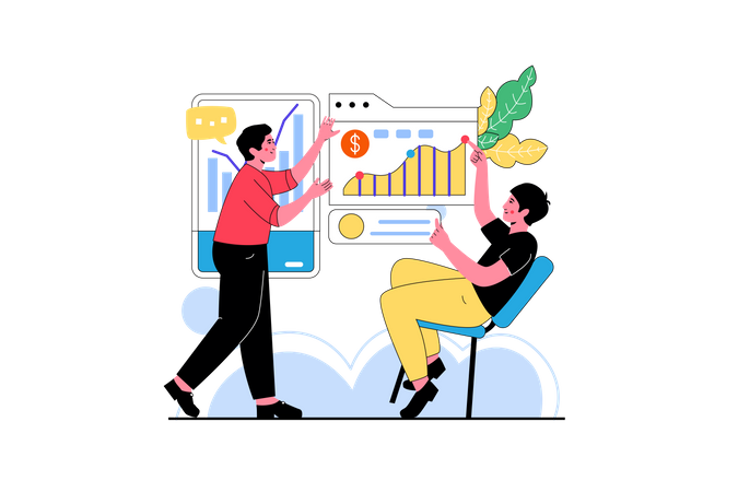 Équipe commerciale effectuant une analyse financière  Illustration