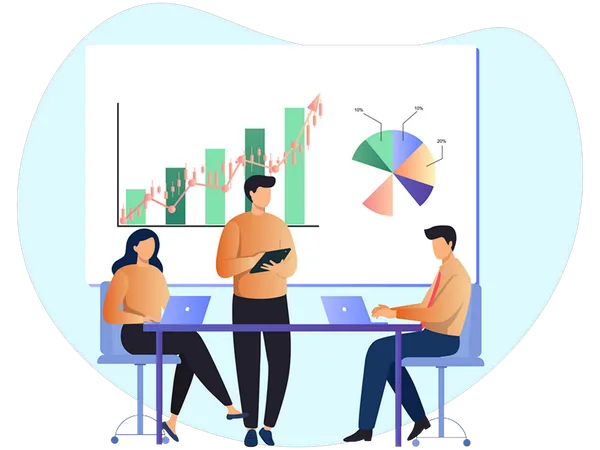 Équipe commerciale faisant une réunion sur l'analyse  Illustration