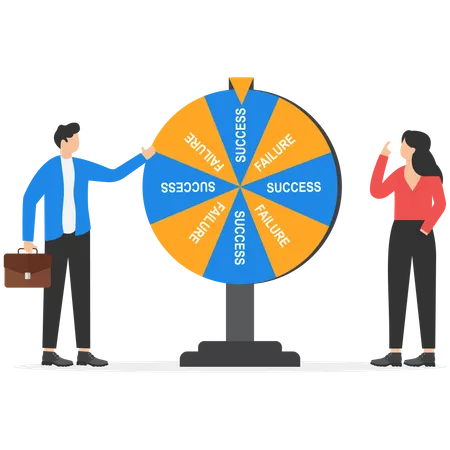 Équipe commerciale et résultat de la roue de la fortune  Illustration