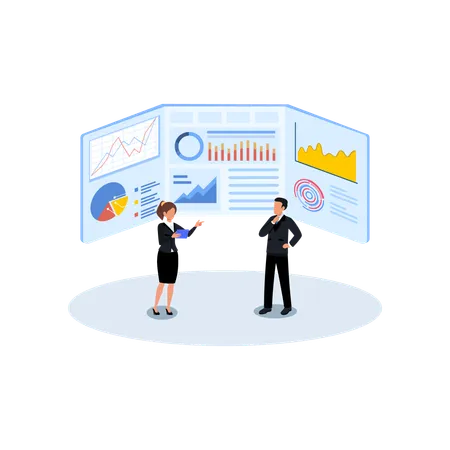 Équipe commerciale effectuant une analyse commerciale  Illustration