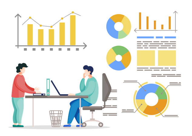 Équipe commerciale effectuant une analyse commerciale  Illustration