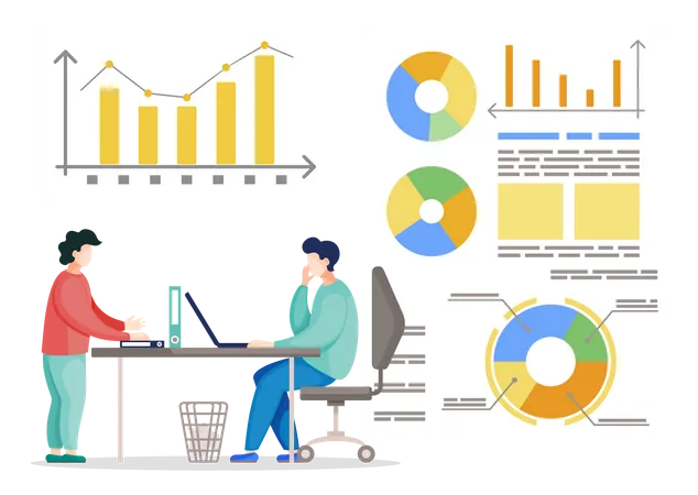 Équipe commerciale effectuant une analyse commerciale  Illustration