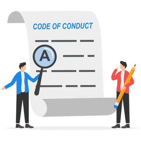 Équipe commerciale rédigeant un document de code de conduite  Illustration