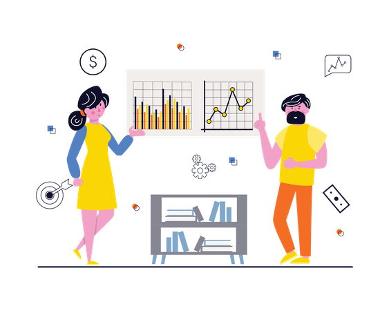 Équipe commerciale examinant l'analyse des données  Illustration