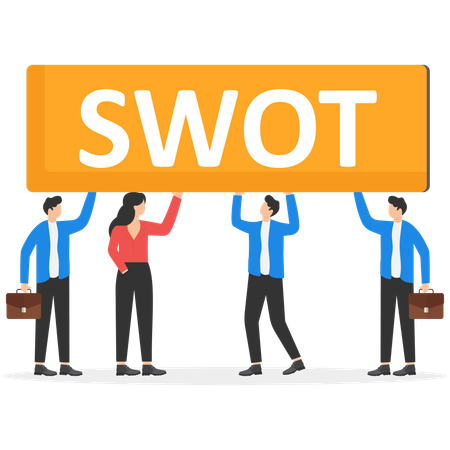 Équipe commerciale tenant un tableau SWOT  Illustration