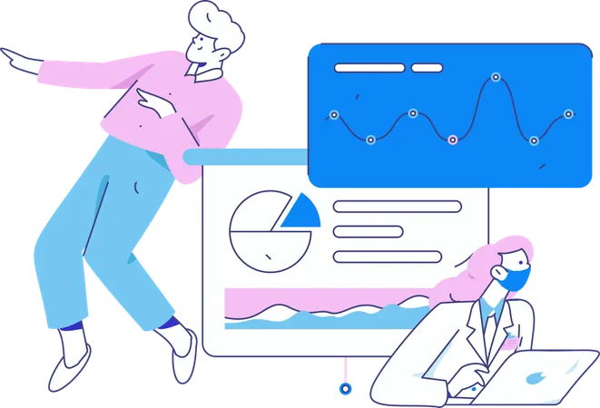 Équipe commerciale travaillant sur des données de diagramme à secteurs  Illustration