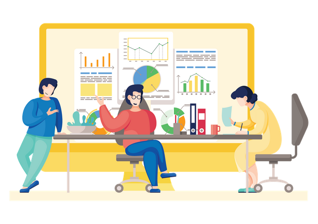 Équipe commerciale travaillant sur l'analyse commerciale  Illustration