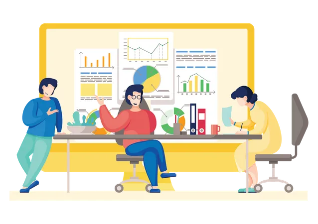 Équipe commerciale travaillant sur l'analyse commerciale  Illustration