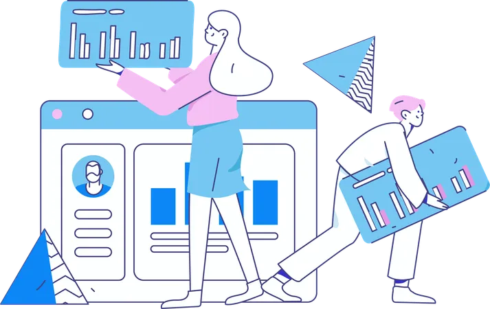 L'équipe commerciale travaille sur la page d'analyse  Illustration