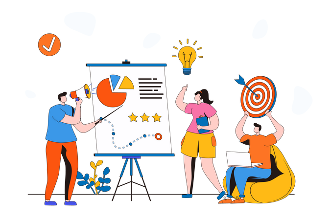 Équipe commerciale travaillant sur la stratégie marketing  Illustration