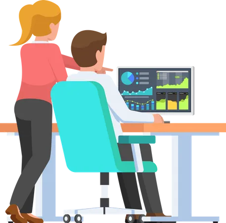 Équipe commerciale travaillant sur l'analyse  Illustration