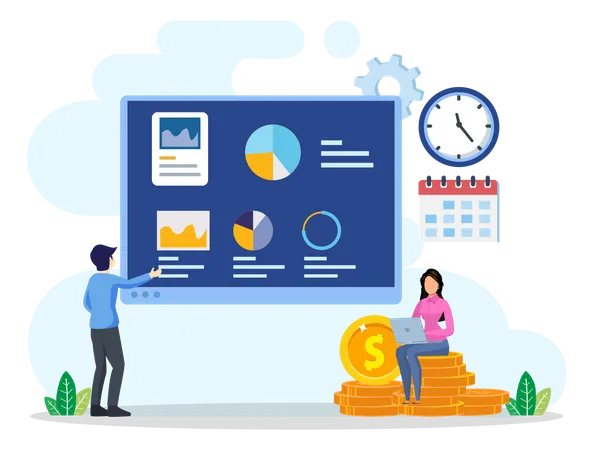 Équipe commerciale travaillant sur l'analyse  Illustration