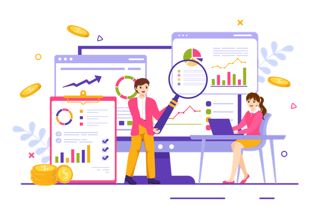 Équipe commerciale travaillant sur l'analyse des données  Illustration