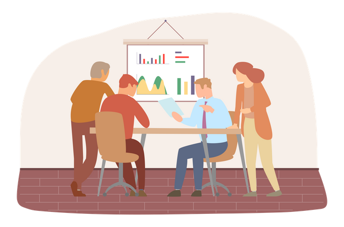 Équipe commerciale travaillant sur l'analyse des données  Illustration