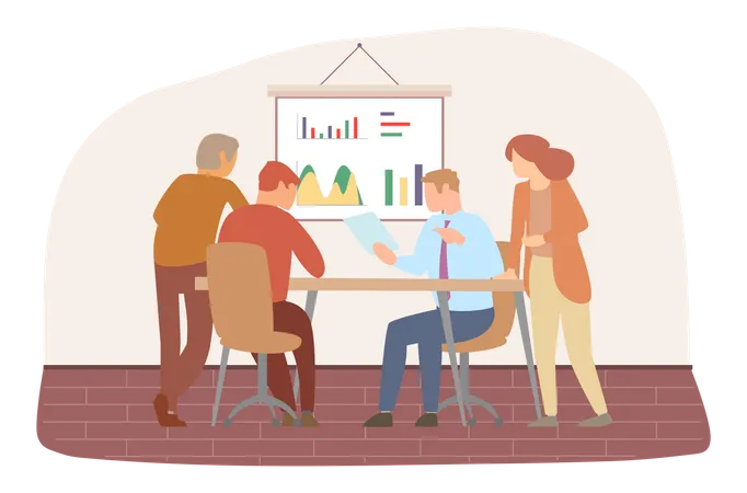 Équipe commerciale travaillant sur l'analyse des données  Illustration