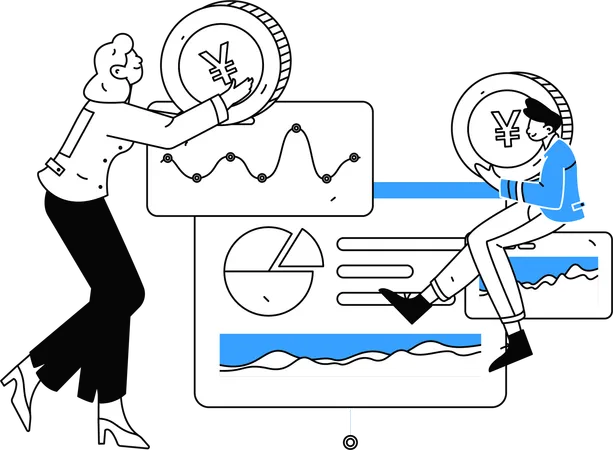 Équipe commerciale travaillant sur l'analyse financière  Illustration