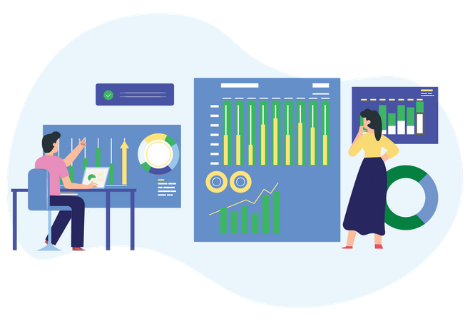 Équipe commerciale travaillant sur la présentation de l'analyse  Illustration