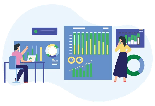 Équipe commerciale travaillant sur la présentation de l'analyse  Illustration