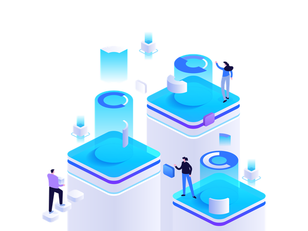 Équipe commerciale travaillant sur le développement de logiciels  Illustration