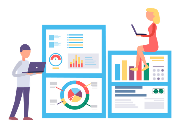 Équipe commerciale travaillant sur un graphique d'analyse  Illustration