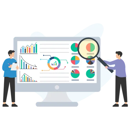 L'équipe commerciale travaille sur l'analyse du tableau de bord des revenus  Illustration