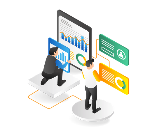 Équipe compilant des données d’analyse commerciale  Illustration