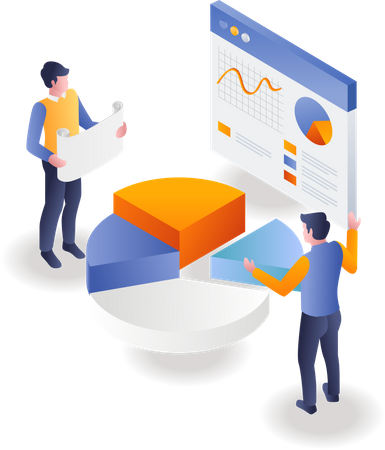 L'équipe compose un diagramme circulaire  Illustration