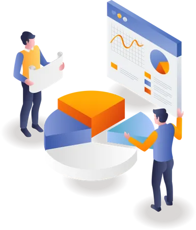 L'équipe compose un diagramme circulaire  Illustration