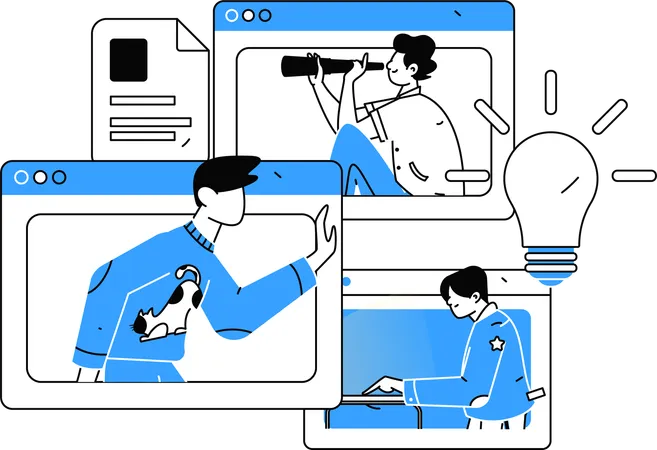 Équipe commerciale faisant une réunion en ligne  Illustration