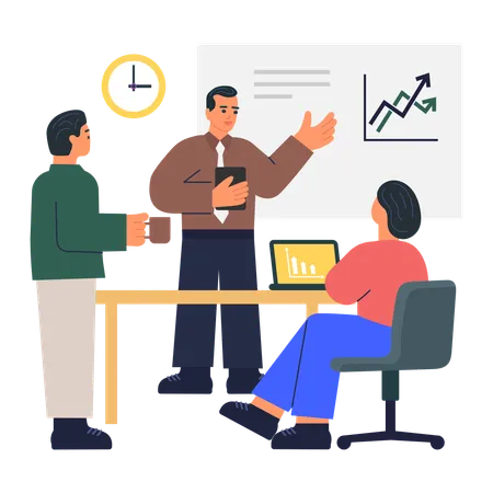 Équipe commerciale travaillant sur l'analyse commerciale Travail d'équipe  Illustration