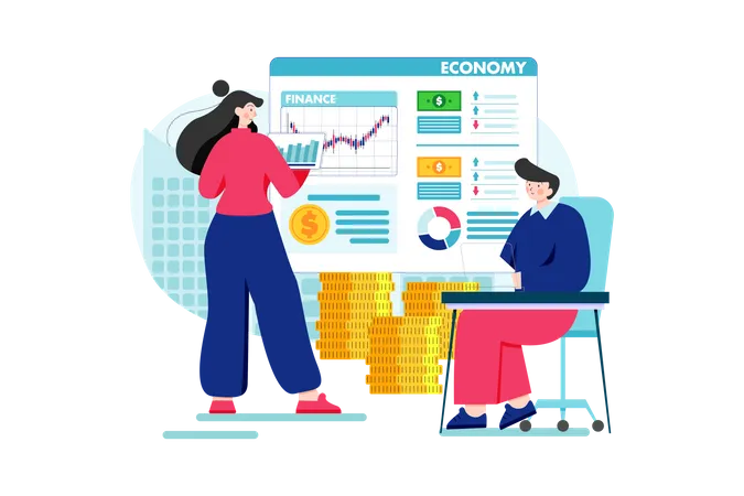 Équipe commerciale travaillant sur l'analyse financière  Illustration